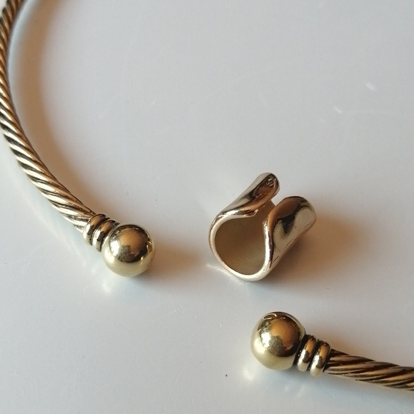 Vintage Gold Twisted Cable Torque Necklace Twist Cup Removable Pendant - Picture 5 of 8